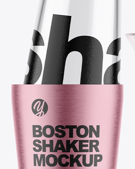 Boston Shaker Bottle With Cocktail Glass Mockup