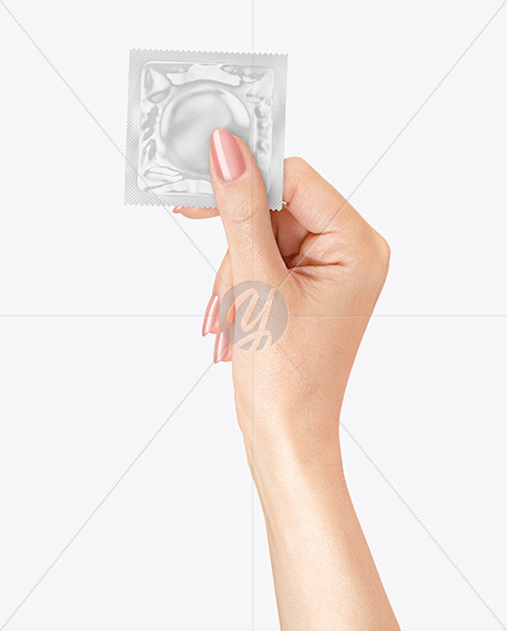 Glossy Square Condom Packaging in a Hand Mockup