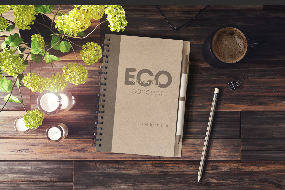 Kraft Paper Spiral Notebook With Pen Mockup Kraft Paper Spiral Notebook With Pen Mockup