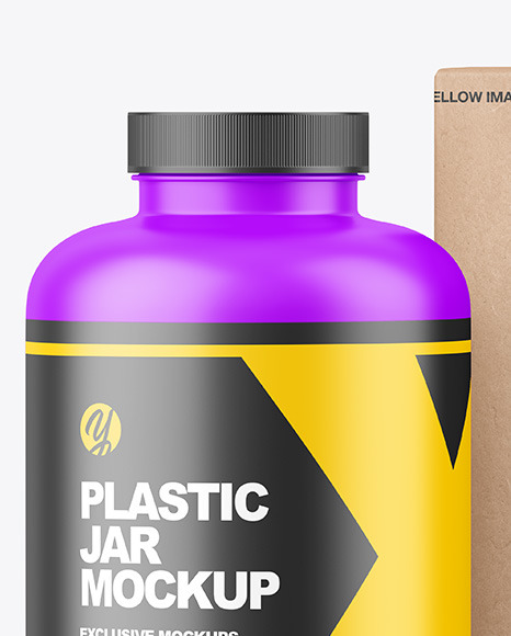 Matte Plastic Jar with Kraft Box Mockup