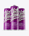 Three 250ml Aluminium Cans With Glossy Finish Mockup - Hero Shot