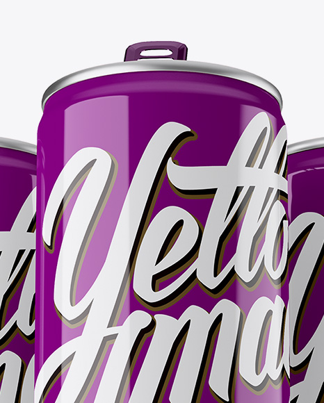 Three 250ml Aluminium Cans With Glossy Finish Mockup - Hero Shot - Free