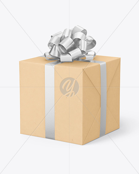 Kraft Gift Box with Glossy Metallic Bow Mockup