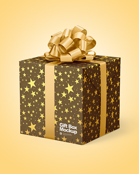 Kraft Gift Box with Glossy Metallic Bow Mockup