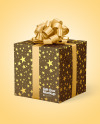 Kraft Gift Box with Glossy Metallic Bow Mockup