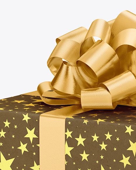 Kraft Gift Box with Glossy Metallic Bow Mockup