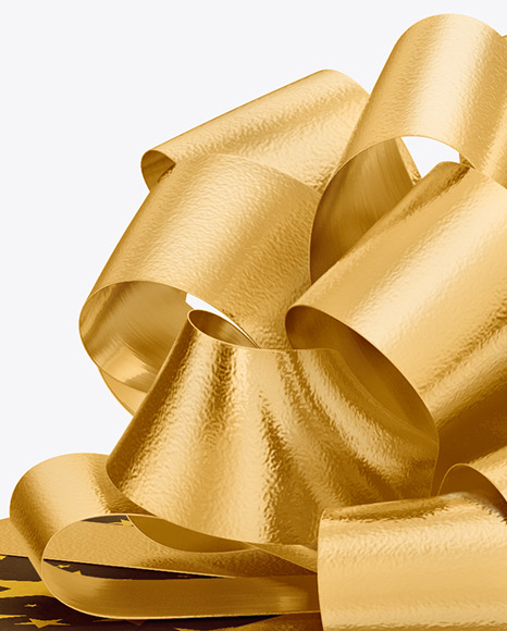 Kraft Gift Box with Glossy Metallic Bow Mockup