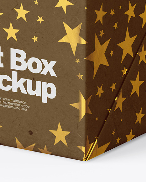 Kraft Gift Box with Glossy Metallic Bow Mockup