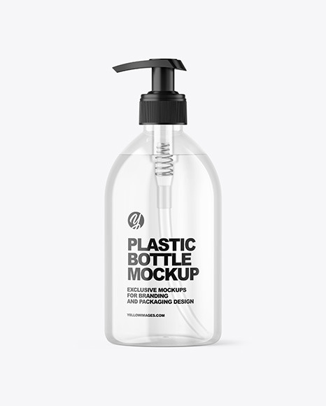 Clear Cosmetic Bottle with Pump Mockup Clear Cosmetic Bottle with Pump Mockup