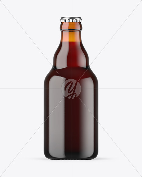 Amber Glass Bottle With Red Ale Mockup