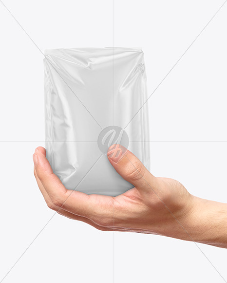 Glossy Food Bag in a Hand Mockup