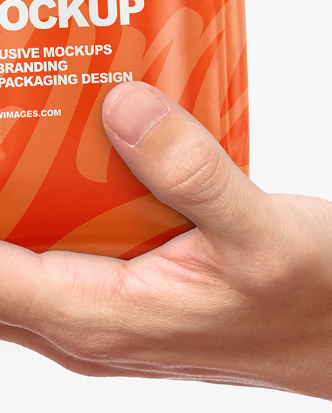 Glossy Food Bag in a Hand Mockup