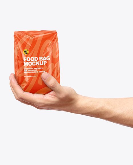 Glossy Food Bag in a Hand Mockup