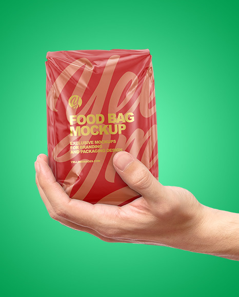 Glossy Food Bag in a Hand Mockup