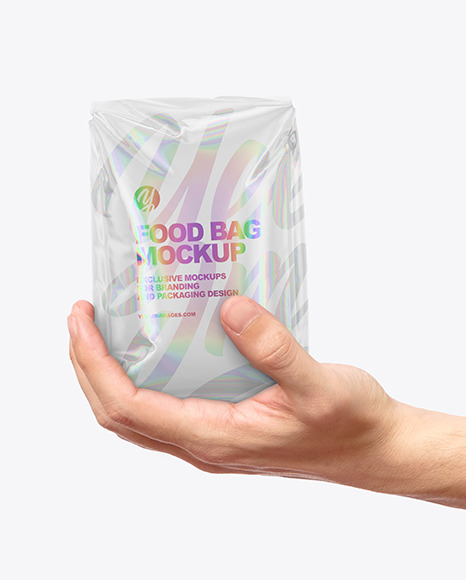 Glossy Food Bag in a Hand Mockup