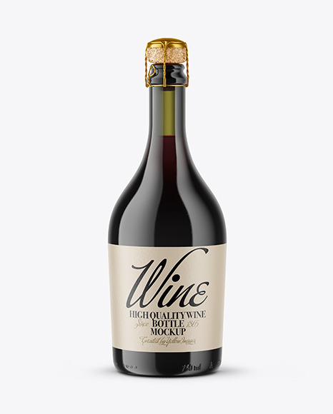 Green Glass Bottle with Red Champagne Mockup