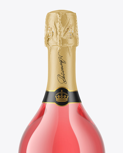 Clear Glass Bottle with Pink Champagne Mockup