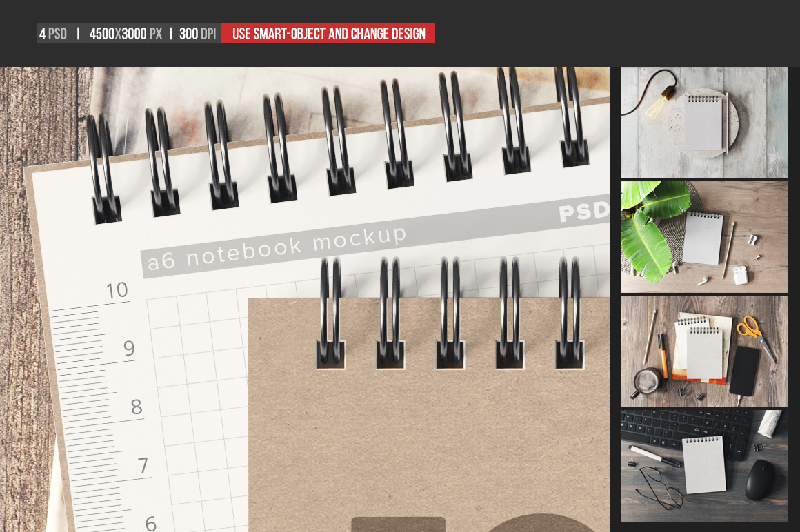 A6 Kraft Paper Spiral Notebook Mockup