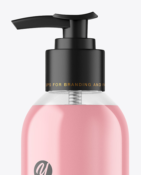 Clear Liquid Soap Cosmetic Bottle with Pump Mockup