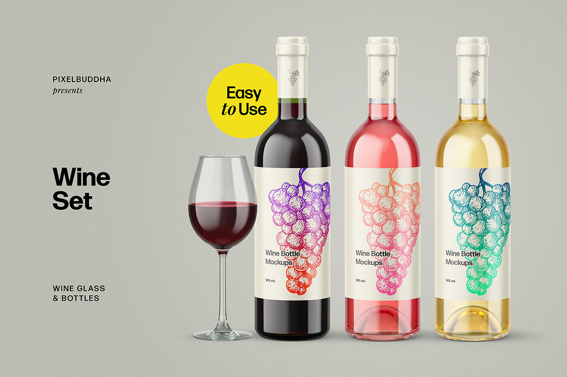 Wine Glass & Bottles Mockup Wine Glass & Bottles Mockup