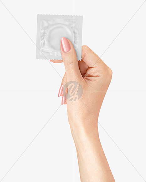 Matte Square Condom Packaging in a Hand Mockup - Free Download Images