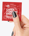 Matte Square Condom Packaging in a Hand Mockup