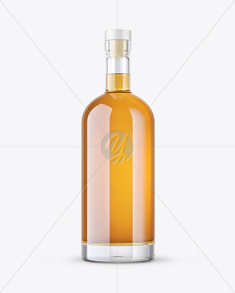 Clear Glass Whiskey Bottle with Wooden Cap Mockup