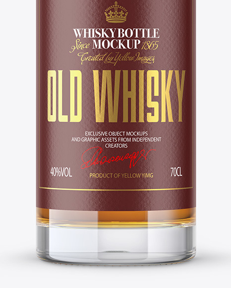 Clear Glass Whiskey Bottle with Wooden Cap Mockup