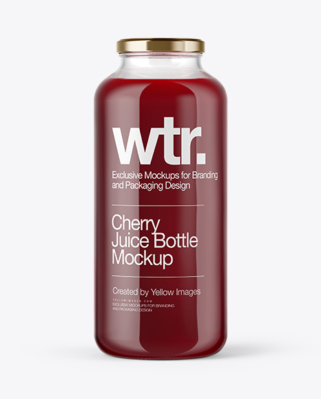 Clear Glass Bottle with Cherry Juice Mockup