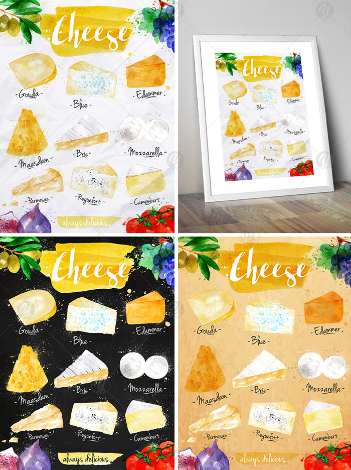 Watercolor Cheese Posters Watercolor Cheese Posters