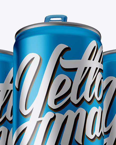 Three 250ml Aluminium Cans With Metallic Finish Mockup - Hero Shot