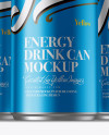 Three 250ml Aluminium Cans With Metallic Finish Mockup - Hero Shot