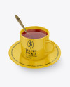 Glossy Cup & Saucer With Filing Mockup (High-Angle Shot)