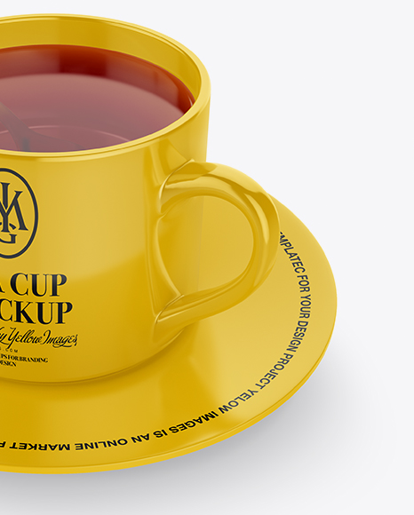 Glossy Cup & Saucer With Filing Mockup (High-Angle Shot)