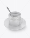 Matte Cup &amp; Saucer With Filing Mockup (High-Angle Shot)