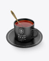 Matte Cup & Saucer With Filing Mockup (High-Angle Shot)