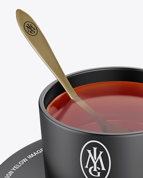 Matte Cup &amp; Saucer With Filing Mockup (High-Angle Shot)