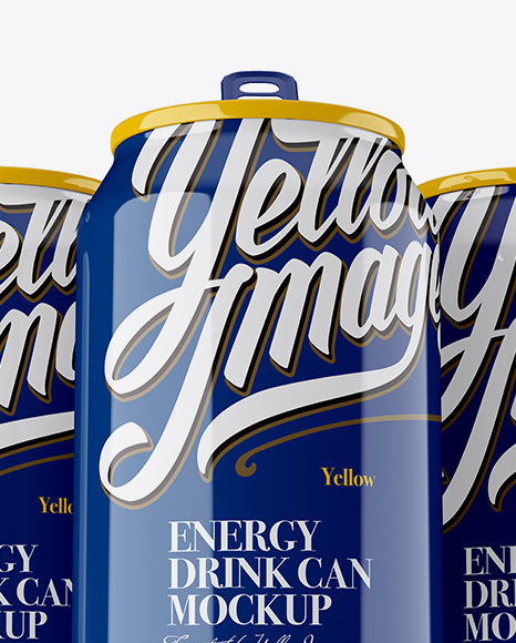 Three 330ml Glossy Aluminium Cans Mockup - Hero Shot