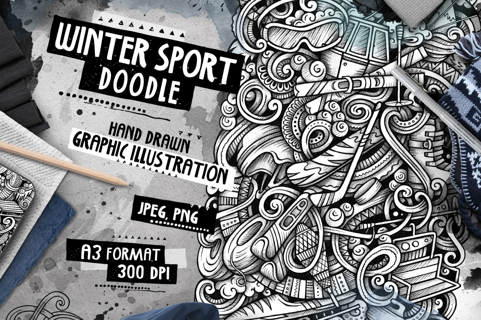 Winter Sports Graphic Doodle Hand Drawn Illustration Winter Sports Graphic Doodle Hand Drawn Illustration