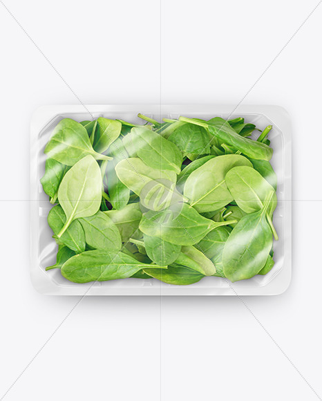 Plastic Tray With Spinach Leaves Mockup