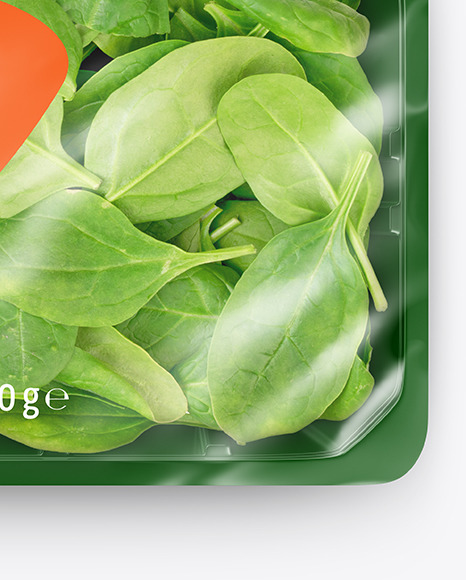 Plastic Tray With Spinach Leaves Mockup