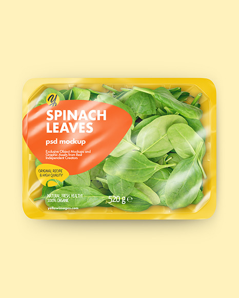 Plastic Tray With Spinach Leaves Mockup