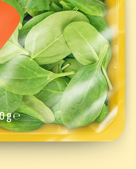 Plastic Tray With Spinach Leaves Mockup