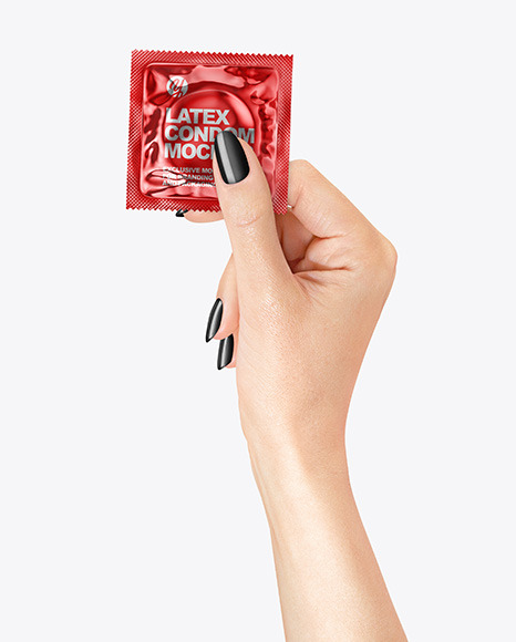 Glossy Metallic Square Condom Packaging in a Hand Mockup