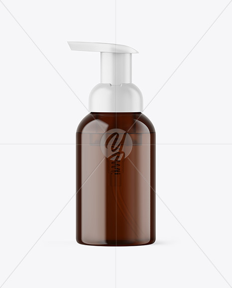 Amber Cosmetic Bottle with Pump Mockup