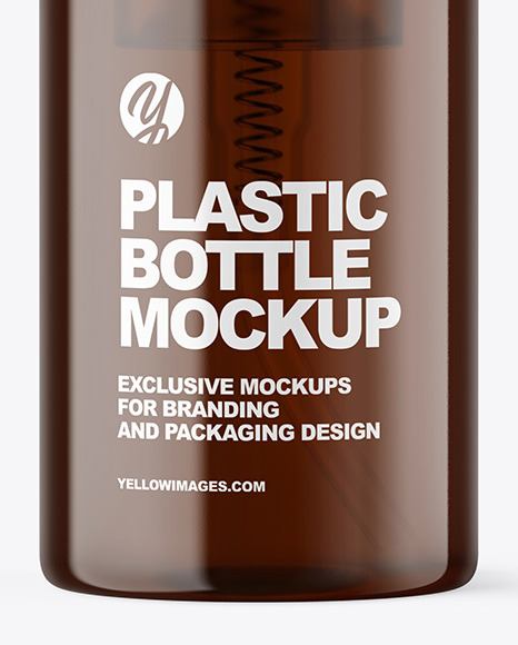 Amber Cosmetic Bottle with Pump Mockup