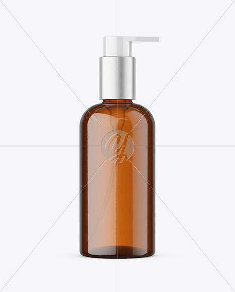 Amber Cosmetic Bottle with Pump Mockup