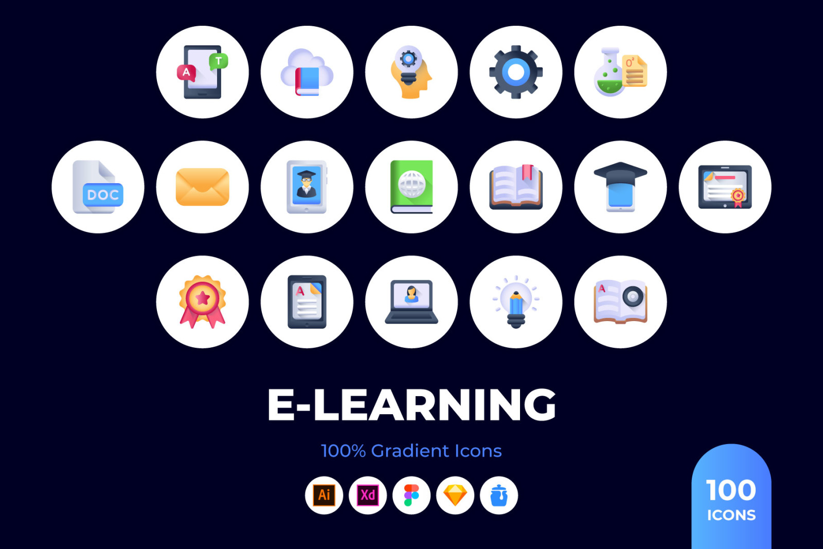 100 E-learning Vector Icons