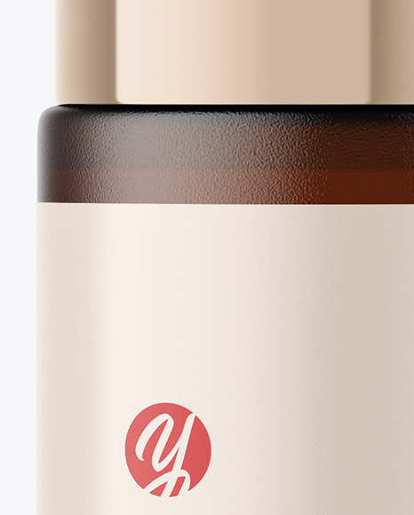 Frosted Amber Glass Cosmetic Bottle with Metallic Cap Mockup