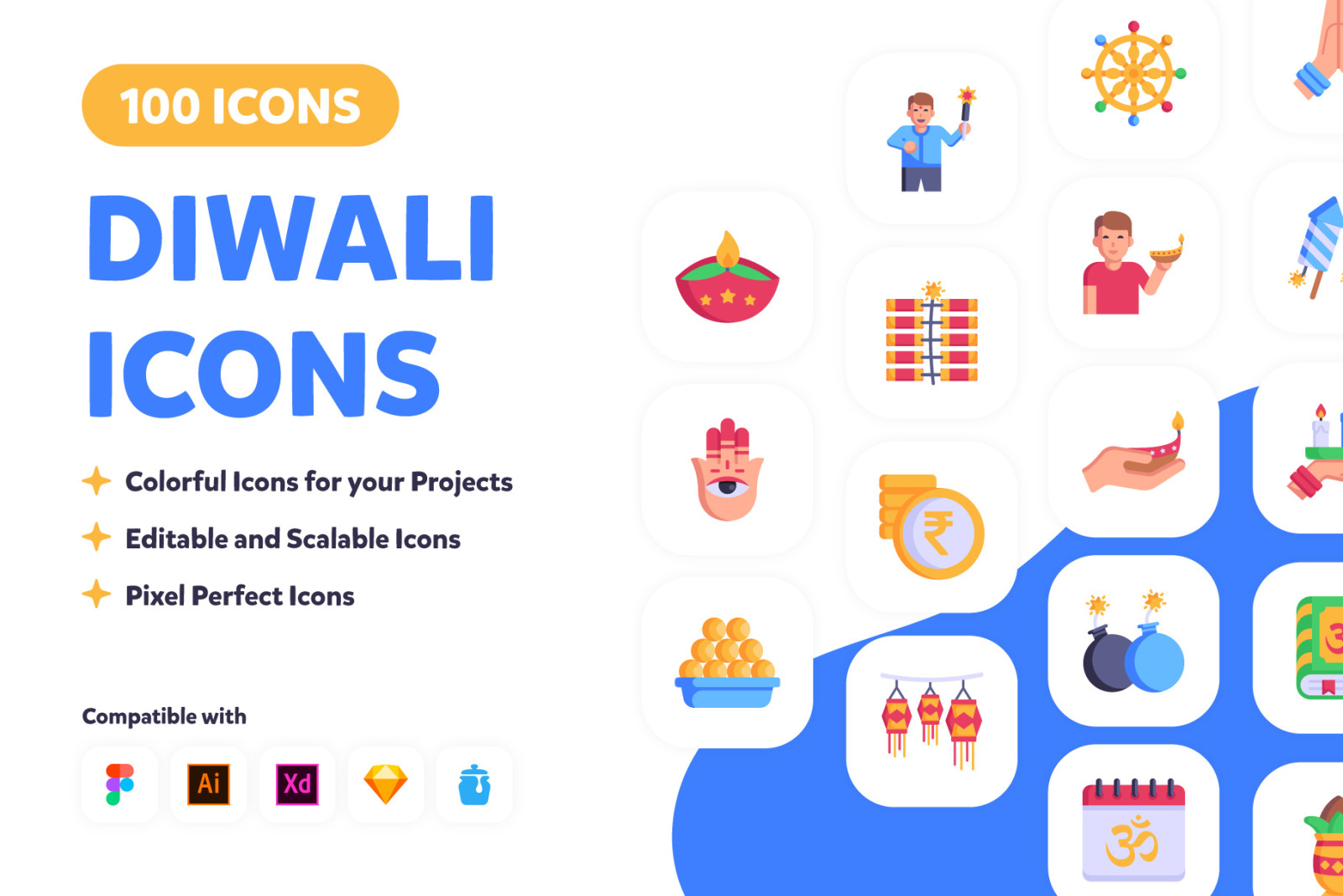 100 Flat Festive Diwali Vectors